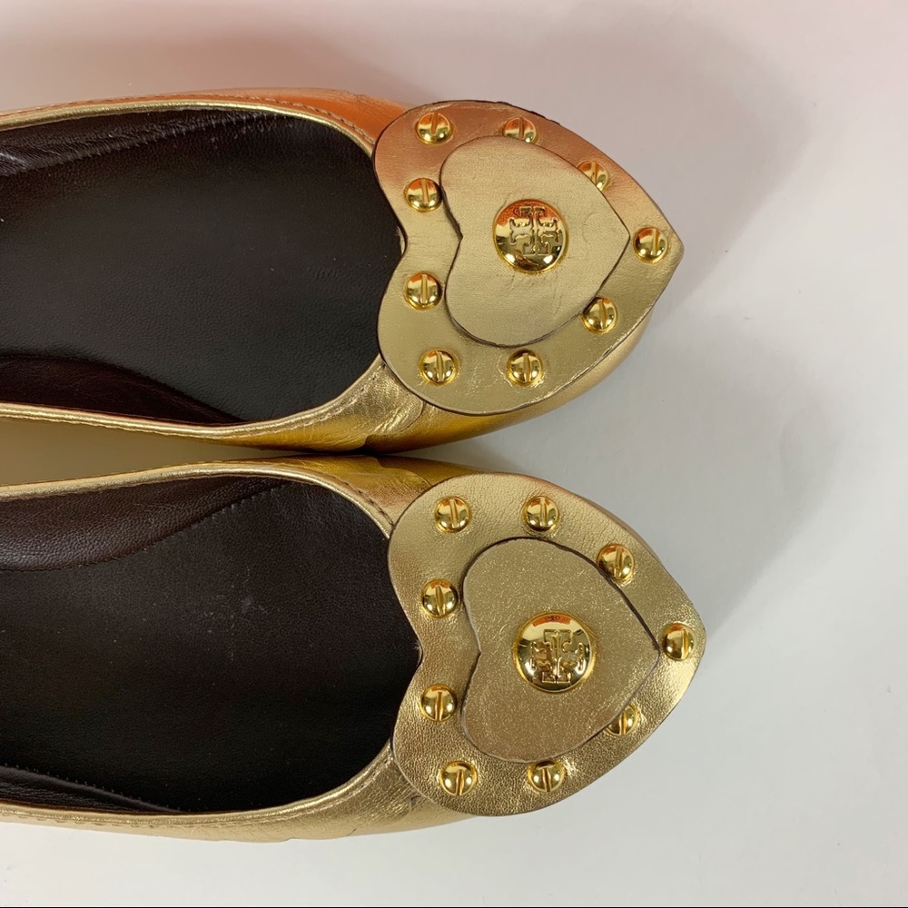 TORY BURCH Gold Heart Ballet Flats - Picture 3 of 16